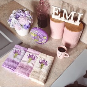 EMI levendula mintás, gofri szerkezetű konyharuha