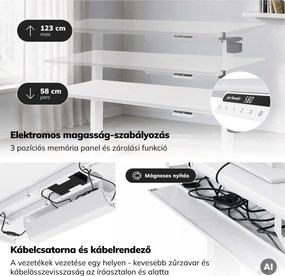 Elektromos, állítható magasságú, ergonomikus, fehér íróasztal,1600x800 mm: ARIA