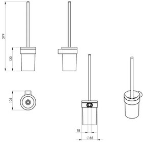 Gedy - Falra szerelhető WC kefe PIRENEI matt fekete/üveg szatén