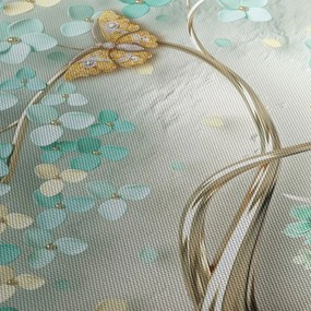 Virágok pillangóval képe (órával) (90x30 cm)