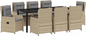 vidaXL Kert étkező szett 9 pcs Beige és Világosszürke polirattan