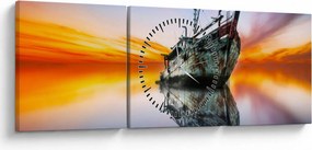 Kép - Napkelte egy hajóroncs felett (órával) (90x30 cm)
