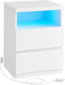 Éjjeliszekrény Led világítással 25 színben – fehér, 2 fiók, polcok