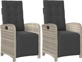 vidaXL 2 db világosszürke polyrattan dönthető kerti szék lábtartóval