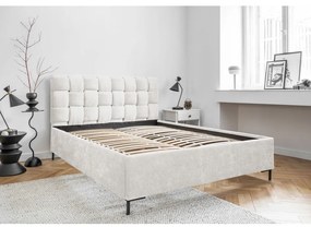 Krémszínű kárpitozott franciaágy ágyráccsal 160x200 cm Eve – Miuform