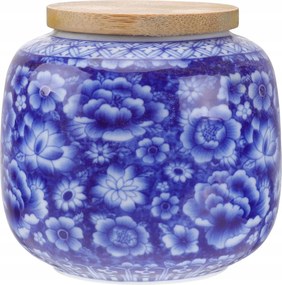 Kerámia Kávé Cukor Tároló 8,5 cm Bambusz Fedéllel