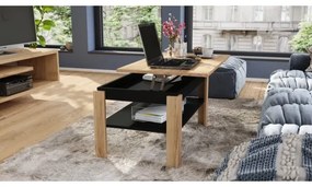 Átalakítható konferenciasztal emelhető lappal és polccal, ADEN tölgy/fekete