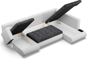 Tokio U sarokkanapé, 3 ágyneműtartóval, fonott + műbőr, jobboldali, sötétszürke - fehér