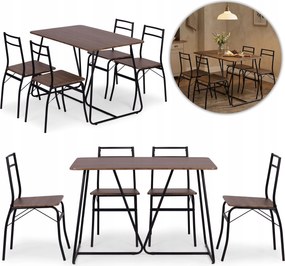 ModernHome Étkezőgarnitúra Paris asztal 4 szék, Mdf acél, sötét fa