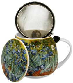 Monet porcelán öblös teás bögre fém szűrővel - 430 ml - Íriszek