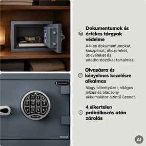S2 széf betörésbiztos, tűzálló, elektronikus kódzár, dokumentumokhoz, 400x280x340 mm: EDGAR