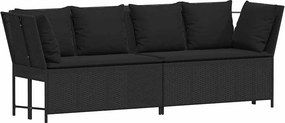vidaXL fekete polyrattan kerti kanapé párnákkal