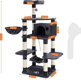 Feandrea többszintes macska kaparó etetotál, szizál borítású kaparóoszlopok, 164cm