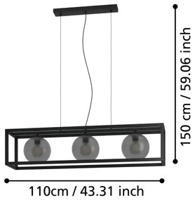Eglo 390215 - Csillár zsinóron ARANGONA 3xE27/40W/230V füstös/fekete