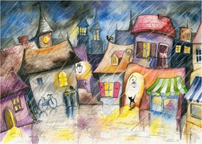 Kép - esős este (üvegen) (70x50 cm)