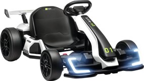 HOMCOM Elektromos Go-Kart Gyerekeknek 6-12 Éveseknek 24V 12km/h Állítható Üléssel, Drift Go-Kart Duda, Fények és Zene, Fehér | Aosom