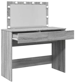 szürke sonoma színű fésülködőasztal LED-del 100 x 40 x 120 cm
