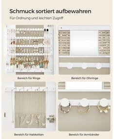 SONGMICS LED-es tükör ékszertárolóval 10×42×108 cm, fehér