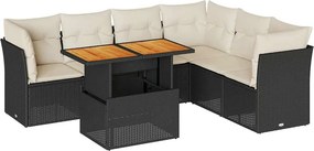 vidaXL 7 részes fekete polyrattan kerti ülőgarnitúra párnával