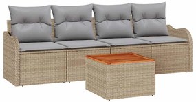 vidaXL Kerti Kanapé Szett párnával 5 pcs Bézs polirattan