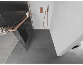 Mexen Kioto+, Walk-In zuhanyparaván polccal és akasztóval 90 x 200 cm, 8 mm-es üveg bordás mintával, réz matt profil, 800-090-121-65-09