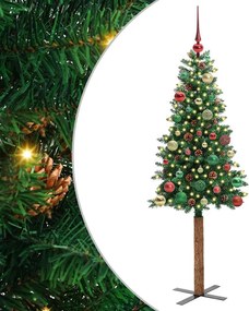 vidaXL Karcsú karácsonyfa 150 LED-del Zöld 150 cm PVC és tömör fenyőfa
