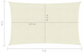 krémszínű HDPE napvitorla 160 g/m² 5 x 7 m