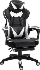 Vinsetto Ergonomikus Játék Szék Irodai Szék Magasságban Állítható Dőlt Hátlap Lábpihenő Fejtámla Derékpárna Kerekek 65x70x118.5-128.5 cm Fehér | Aosom