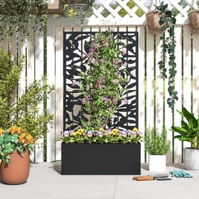 Outsunny Ültető Virágágyás Trellis-szel, Magánéletet Védő, Kültéri Fém Ültető, Lábakon vagy Falra Rögzíthető, Teljes Levél Mintás, Téglalap Alakú Virá