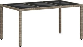 vidaXL világosszürke polyrattan üveglapos kerti asztal 150x90x75 cm