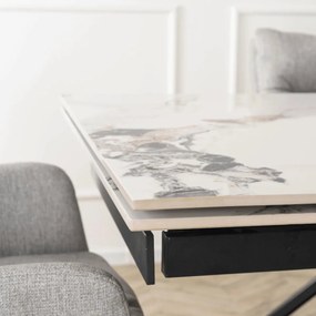 Kihúzható kerámia étkezőasztal 180–240 cm méretben, fehér márvány/tölgy színben REX 2