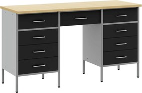 vidaXL Munkaszekrény 3 pcs Fekete 150 x 55 x 85 cm Műszaki fa és acél