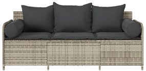 3 személyes világosszürke polyrattan kerti kanapé párnával