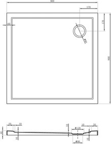Mexen Flow négyzet alakú zuhanytálca slim 90 x 90 cm, fényes fehér - 46S109090