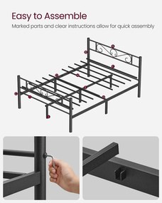 Franciaágykeret, fém ágykeret 190 x 140 cm, fekete