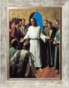 Jézus Krisztus Szakrális Vászonkép Fehér Díszített Keretben 30X40