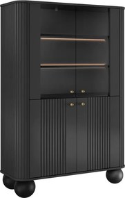 Vesper négyajtós vitrin 103 cm - fekete / arany fogantyúk / gömb lábak