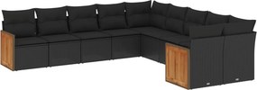 vidaXL 10 részes fekete polyrattan kerti ülőgarnitúra párnákkal