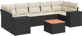 vidaXL 8 részes fekete polyrattan kerti ülőgarnitúra párnákkal