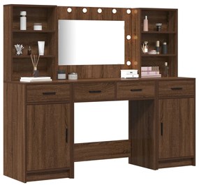 Sminkasztal LED fényekkel Barna tölgy 158,5x41x135 cm