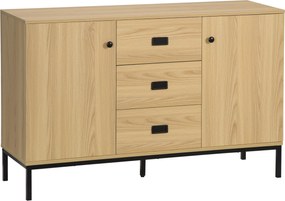 HOMCOM Konyhai Buffet Tároló Szekrény 2 Szekrénnyel Állítható Polccal 3 Fiókkal Modern Stílus - 120 x 39.5 x 77 cm Természetes | Aosom