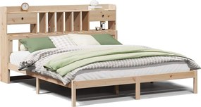 vidaXL tömör fenyőfa könyvespolcos ágy matrac nélkül 180 x 200 cm