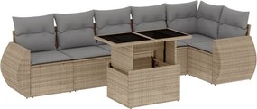 vidaXL 7 részes bézs polyrattan kerti ülőgarnitúra párnákkal
