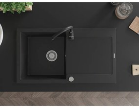 Mexen Leo 1kamrás gránit mosogató csepptálcával 900x500mm konyhai csapteleppel Telma, fekete - 6501-77-670200-70