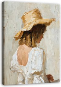 Boho Nő Kalapos Vászonkép Bézs Nappali Hálószobába 40x30