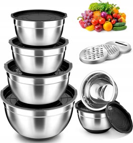 5x Konyhai tál Acél Légmentesen Záródó Fedéllel az ételek habveréséhez