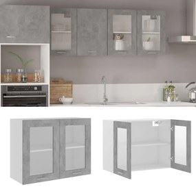 betonszürke szerelt fa függő üvegszekrény 80 x 31 x 60 cm