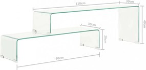 kétrészes edzett üveg dohányzóasztal 90x30x20/110x30x40 cm