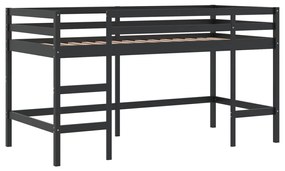 fehér-fekete tömör fenyő gyerek galériaágy függönnyel 90x200 cm