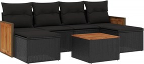 vidaXL 7 részes fekete polyrattan kerti ülőgarnitúra párnával